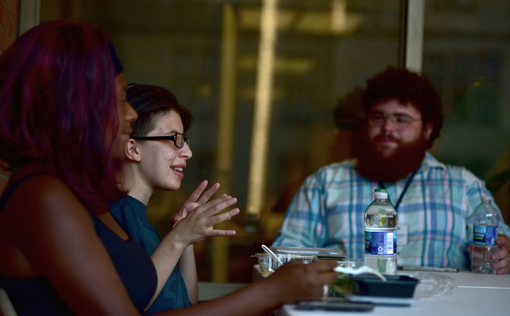 Joe Shifrin converses with fellow student Amissa Blumenthal